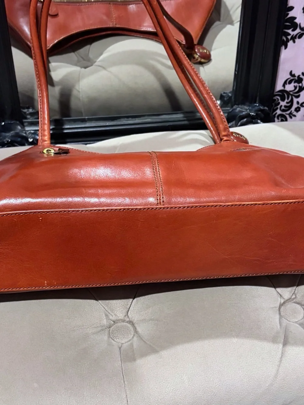 Vintage Monsac Whiskey Leather Baguette Shoulder Bag - Picture 5 of 8